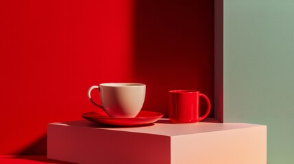 Minimalist red and white coffee setup