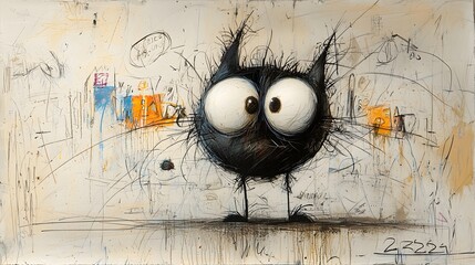 Quirky and Playful Scribbled Monster with Big Expressive Eyes and Tiny Legs  Whimsical Bizarre and Imaginative Digital Drawing