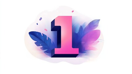 Obraz premium number one “1” in purple color with leaf