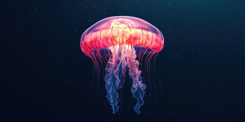 World wildlife day with conservation and marine concept. Colorful jellyfish swimming gracefully in dark waters