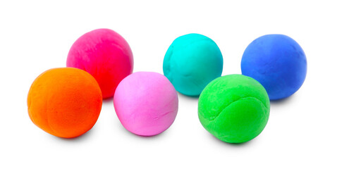Different colorful play dough balls isolated on white