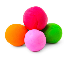 Different colorful play dough balls isolated on white