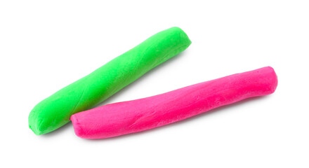Pink and green play dough isolated on white