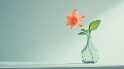 Minimalistic shot of a single vibrant flower in a glass vase on a white background. Suitable for promoting wellness, interior decor, or floral services.