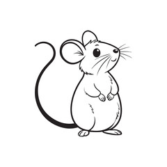 A black and white line drawing of a cute mouse vector.