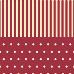 Striped background and dotted pattern with beige and red colors vector for packaging, wrapping papers, greeting cards, patterns