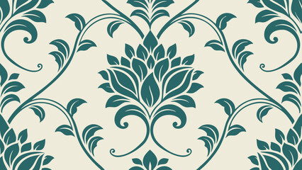 Generative ai. a green and white damask wallpaper with a floral design. The pattern is intricate and detailed, with a variety of shapes and colors that create a beautiful and eye-catching design