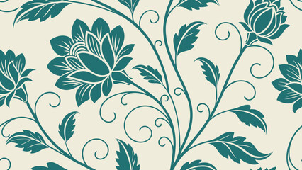 Generative ai. a blue and white floral pattern on a white background. The pattern consists of a variety of flowers and leaves in shades of blue, creating a beautiful and intricate design