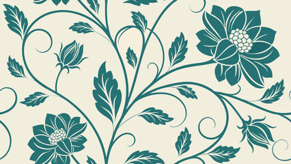 Generative ai. a blue and white floral pattern on a white background. The pattern consists of various flowers and leaves, creating a beautiful and intricate design