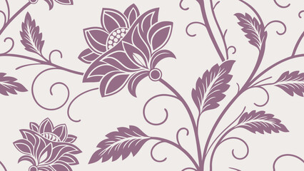 Fototapeta premium Generative ai. a purple and white floral pattern on a white background. The pattern is intricate and detailed, with a variety of shapes and colors that create a beautiful and eye-catching design