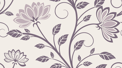 Generative ai. a purple and white floral pattern on a white background. The pattern consists of various flowers and leaves, creating a beautiful and intricate design