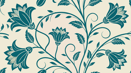 Generative ai. a blue and white floral pattern on a white background. The pattern is intricate and detailed, with a variety of shapes and colors that create a beautiful and eye-catching design