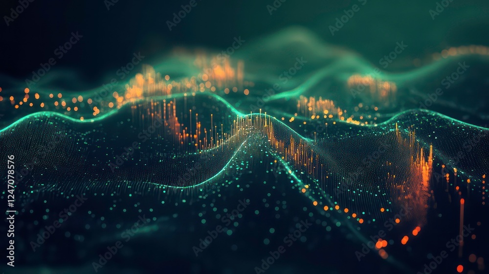 Wall mural a bright digital rendering of an ecg pulse displayed on a dark green background.