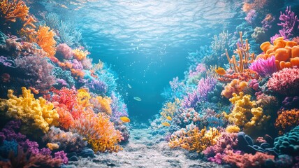 World wildlife day with conservation and marine concept. Vibrant underwater coral reef scene with clear blue water.