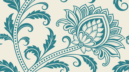 Generative ai. a blue and white floral pattern on a white background. The pattern is intricate and detailed, with a variety of shapes and colors that create a beautiful and eye-catching design