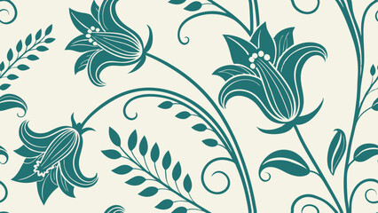 Generative ai. a green and white floral pattern on a white background. The pattern is intricate and detailed, with a variety of shapes and colors that create a beautiful and eye-catching design