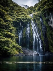 Fototapeta premium Discovering the Majestic Devils Punchbowl Waterfall in Golden Bay, New Zealand - A Scenic and Natural Wonder of the Landscape