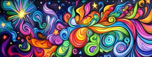 A vibrant and colorful painting of an abstract
