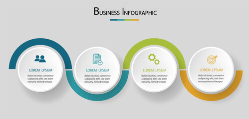 Business data 4 steps timeline infographic with icons designed for abstract background. Presentation chart Vector. Template diagram, process technology digital, design for workflow layout.