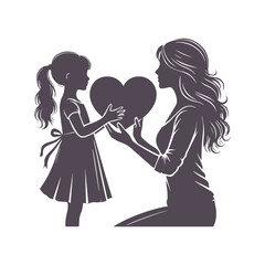 Mother's Day Silhouette Vector of Mom and Daughter Bonding