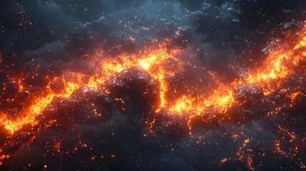 Lava Eruption: The Fiery Transformation of Molten Magma and Rocks in a Vibrant Natural Landscape, Glowing with Heat and Energy Amidst Dramatic Clouds and Dynamic Terrain