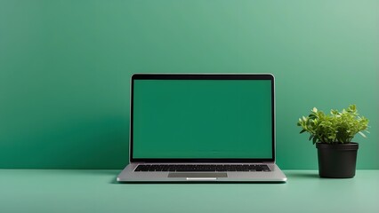 Laptop banner with empty space Without Text, Green background