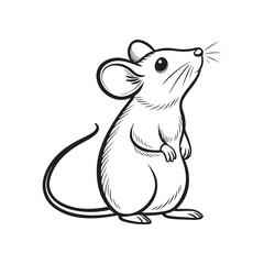 A black and white line drawing of a cute mouse vector.