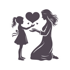 Loving Mom and Daughter Silhouette Vector for Mother's Day