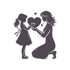 Loving Mom and Daughter Silhouette Vector for Mother's Day