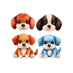 Adorable Cartoon Puppies Four Watercolor Illustrations of Cute Dogs