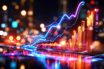 Dynamic bar chart with line graph on sleek interface background, showing upward movement and impressive data growth, perfect for business and analytics visuals