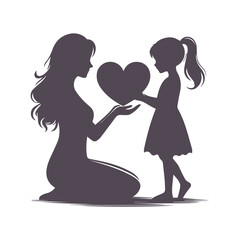 Loving Mom and Daughter Silhouette Vector for Mother's Day