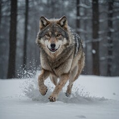 Fototapeta premium A wolf is a large, carnivorous mammal belonging to the family Canidae and scientifically known as Canis lupus. Wolves are apex predators and are known for their strength, intelligence,
