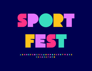 Vector Event flyer Sport Fest. Children Colorful Font. Joyful Alphabet Letters and Numbers. 