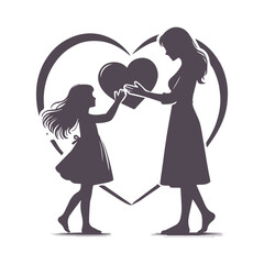 Mother's Day Mom and Daughter Silhouette Vector Illustration