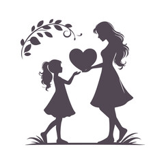 Mother's Day Mom and Daughter Silhouette Vector Illustration