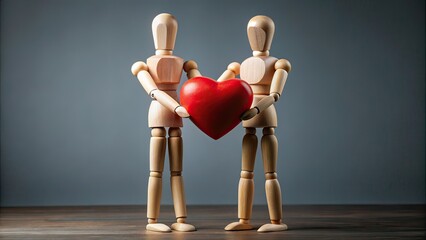 Long Exposure Wood Figurines Heart Friendship Love Gray Background