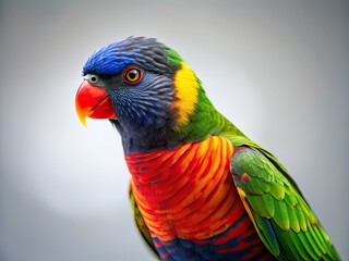 Fototapeta premium Lory Parrot Low Light Photo, White Background, Copy Space, AI Art