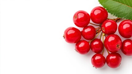 Group of Red Hawthorn Berries with Fresh Green Leaves. Generative AI