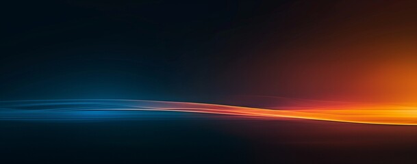 Modern minimalist desktop wallpaper, with a dark blue background and an orange and yellow gradient, features a horizontal, long, curved light effect.