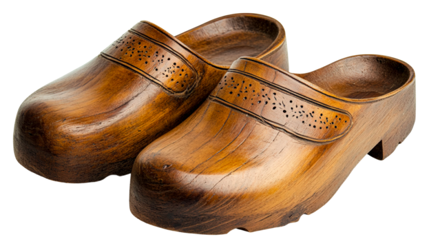 Traditional wooden clogs culture footwear indoor craftsmanship isolated on transparent background