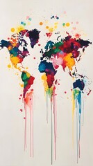 Fototapeta premium A vibrant world map made of colorful paint splashes 