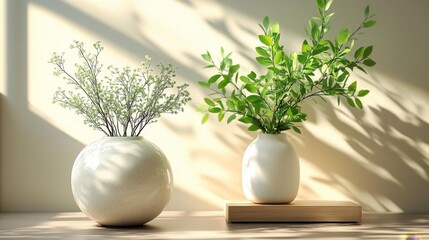 Fototapeta premium Minimalist Interior with Elegant Green Plants. Generative AI