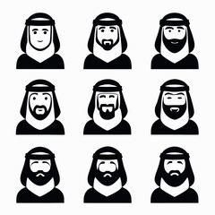 Simple Silhouette Icons of Men in Traditional Middle Eastern Garb