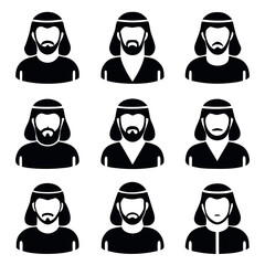 Simple Silhouette Icons of Men in Traditional Middle Eastern Garb