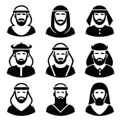 Simple Silhouette Icons of Men in Traditional Middle Eastern Garb