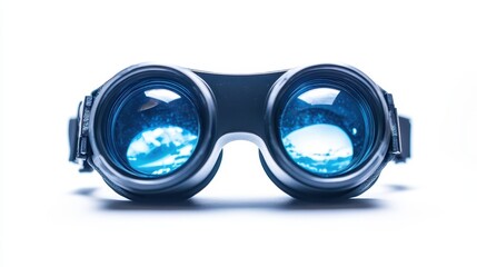 Isolated close-up of a pair of VR goggles on a white background. Ideal for promoting virtual reality devices.