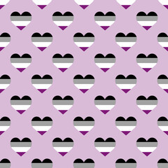 LGBTQIA+ Pride Asexual Pride Flag Pattern, high quality seamless hearts pattern in the ace pride flag colors, simple repeating design suitable for both print and digital projects, 3600x3600 px
