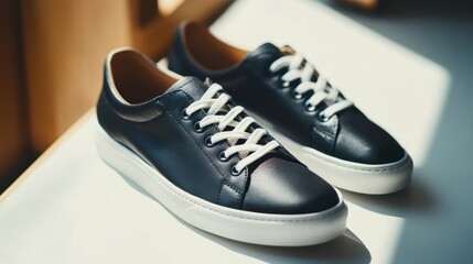 A single pair of men s sneakers placed on a white surface. Ideal for casual fashion or sportswear marketing.