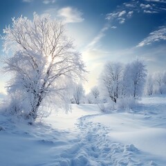 Obraz premium Breathtaking winter landscape frost covered trees misty horizon peaceful scenic beauty
